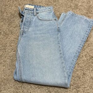 GRLFRND 23 Karolina High Rise Straight Leg Crop Jeans Light Denim Button Fly New